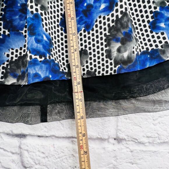 Express Pleated Mini Skirt Women's Size 2 Black White Blue Floral Tulle Layered - Picture 7 of 8